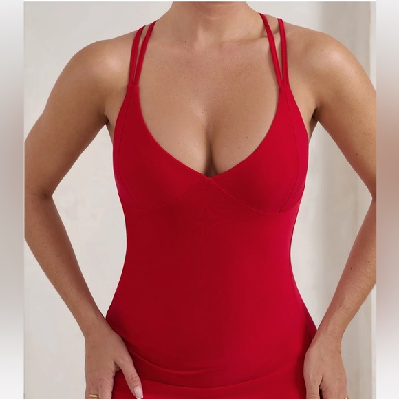 Club L Lucky Day Red Crossover Back Fishtail Maxi Dress - Picture 2 of 4